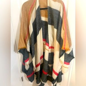Billabong tan gray Striped poncho cape cardigan one size